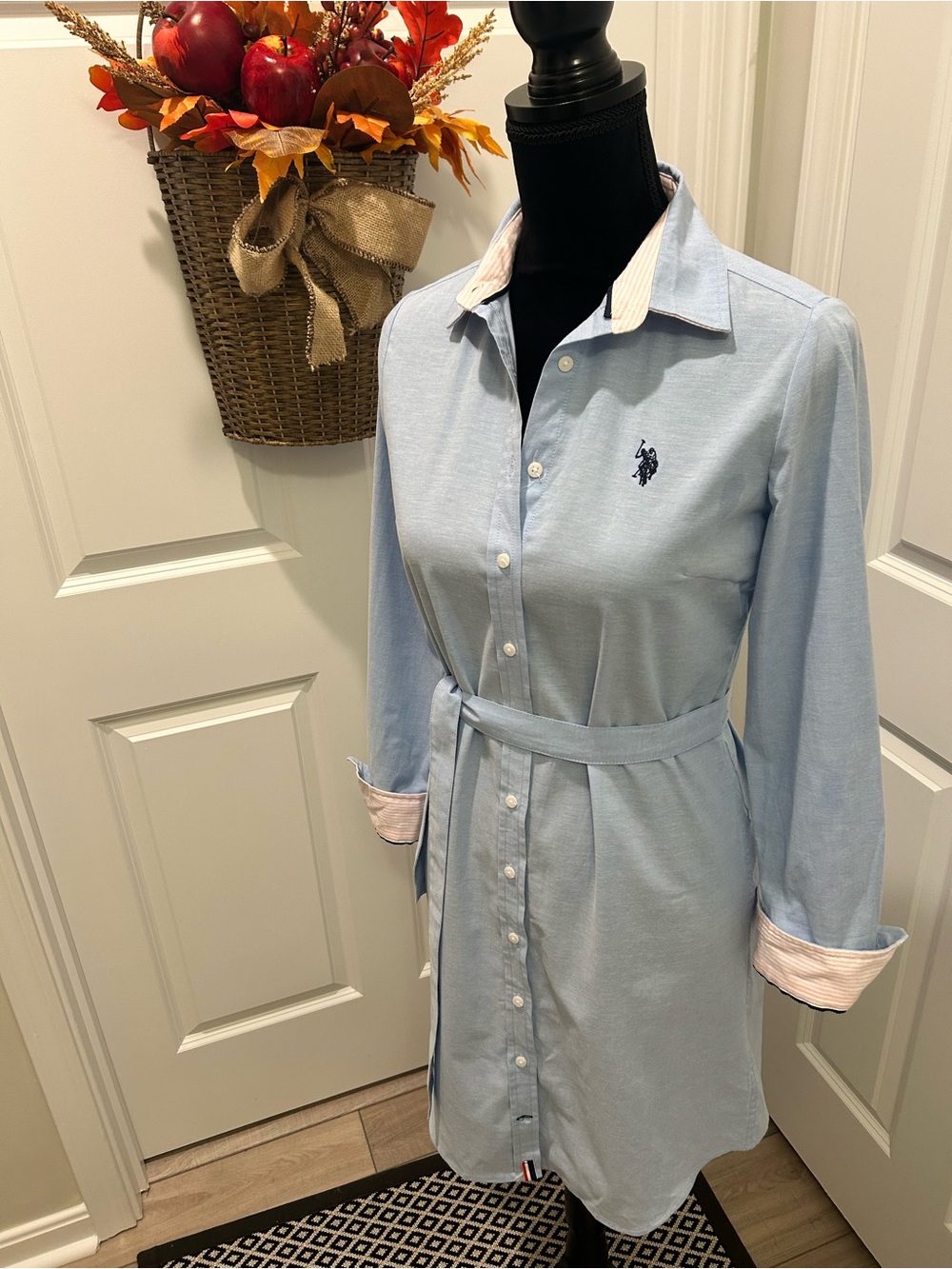 U.S. Polo Assn. Women’s Blue Oxford Shirt Dress NWT Small - Picture 2 of 14
